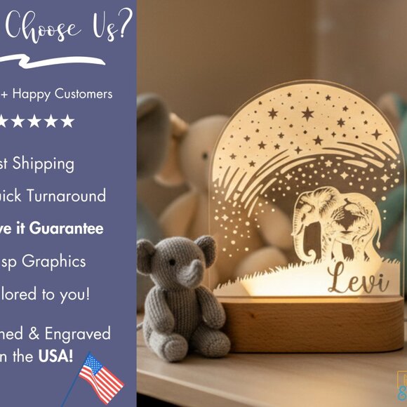 Personalized Elephant Night Light – Custom LED Lamp for Kids Room - Picture 4 of 8